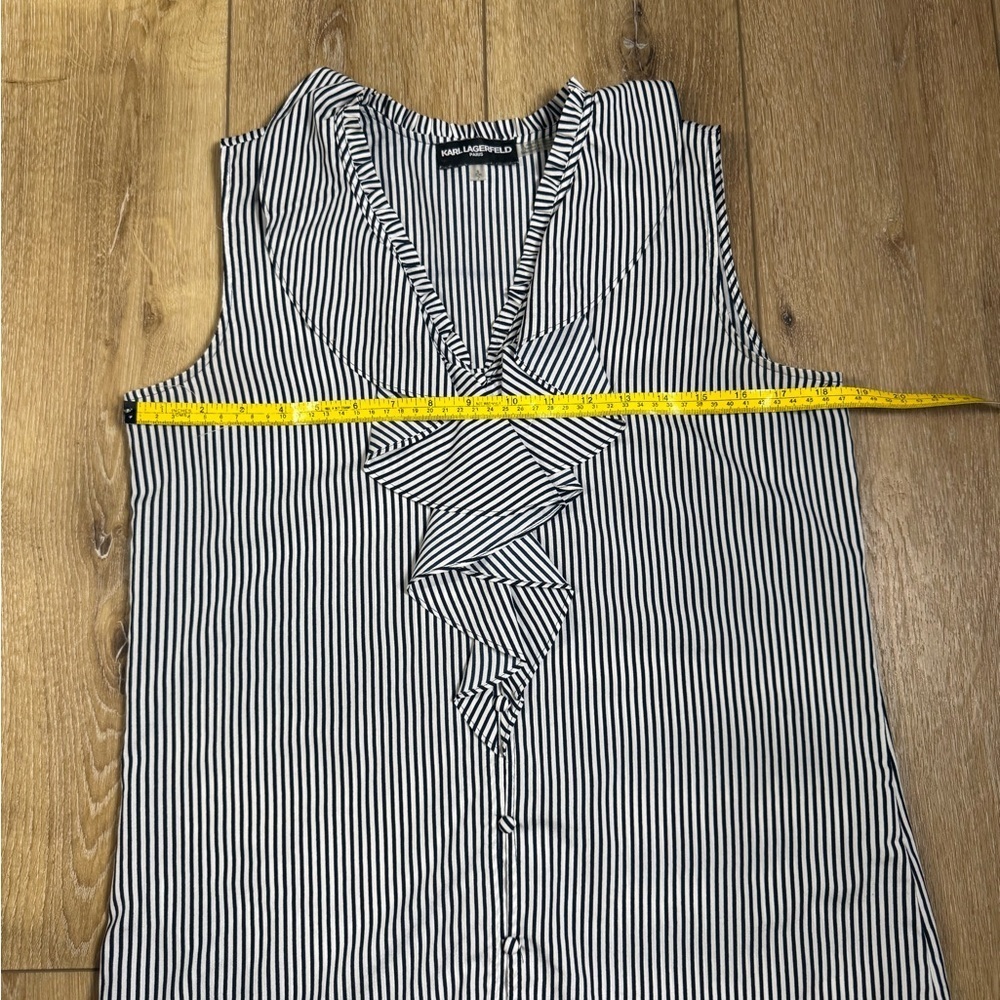 Karl Lagerfeld Black and White Stripes Women’s Small Ruffled Blouse Office - Picture 6 of 8